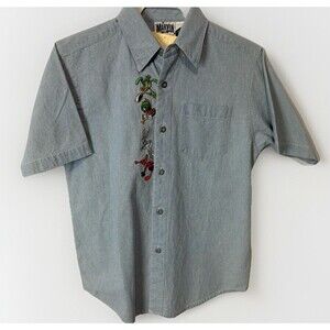 Vintage Deadstock NWT WB Marvin The Martian Boys Medium Embroidered Chambray Top